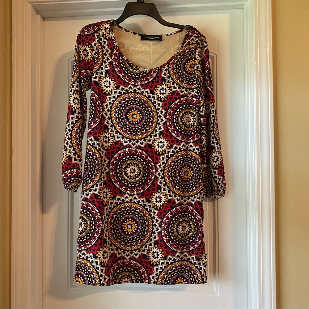 Peach love cream California dress boho Aztec above knee size small